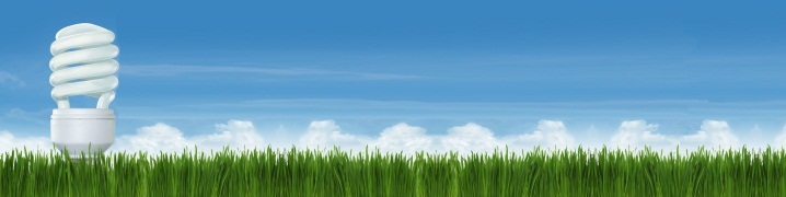 Energy-efficient lamp - green grass - blue sky